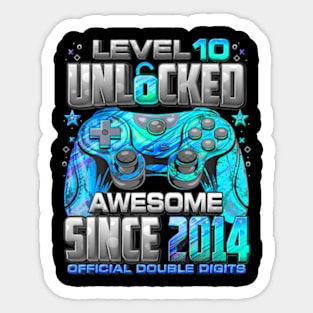 Level 10 Unlocked Awesome Since 2014 10Th Birthday Gaming Sticker